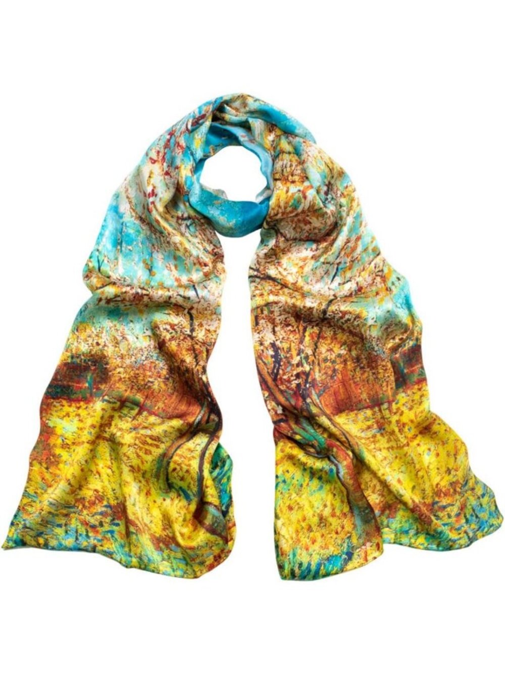 Luxury Long Silk Scarf for Women - Van Gogh Art Design, 100% Silk Accessory
